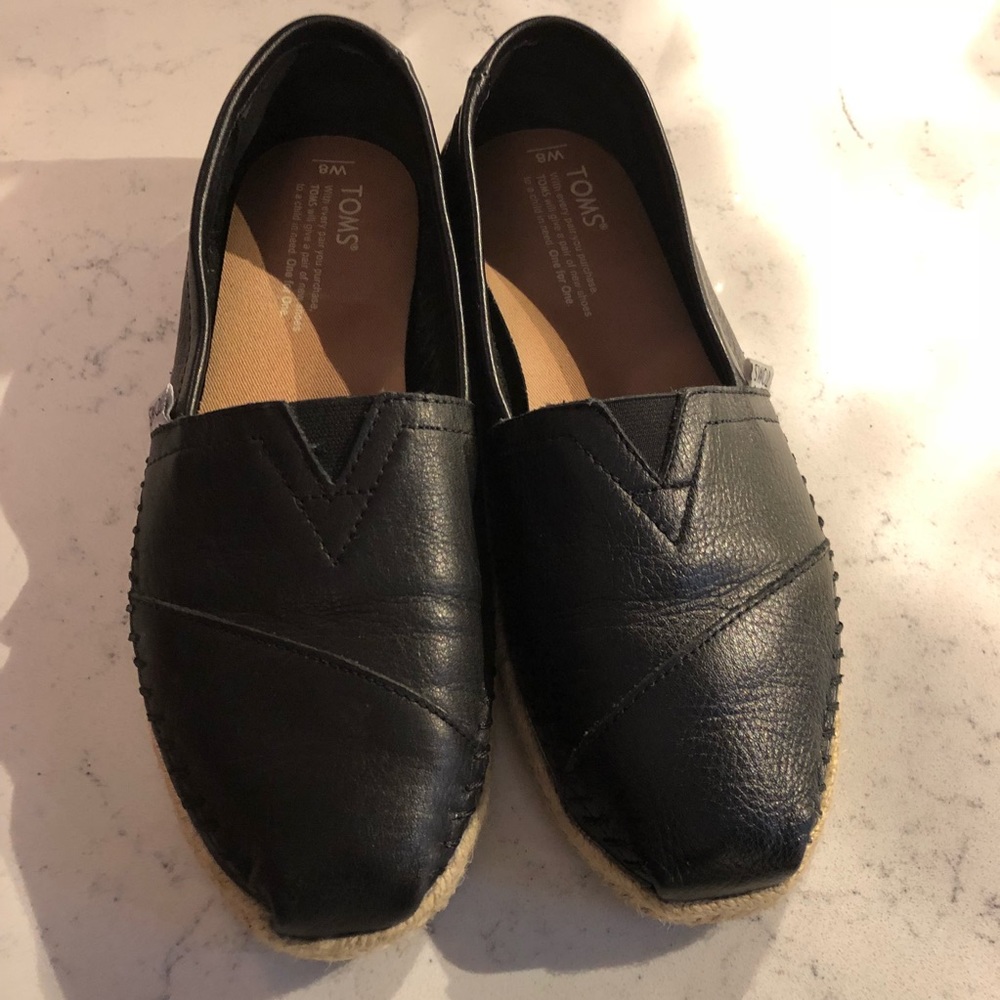 TOMS black leather espadrilles